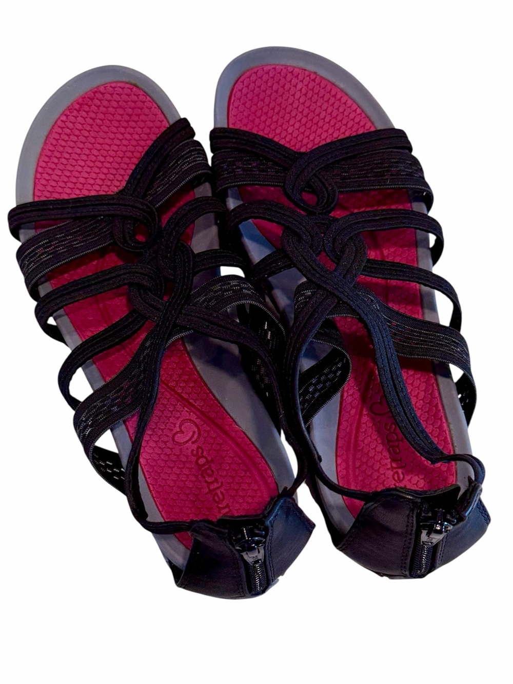 BareTraps Solaura Black Strappy Hiking Sandals with Pink Footbed - Size: 6.5 - Picture 5 of 8